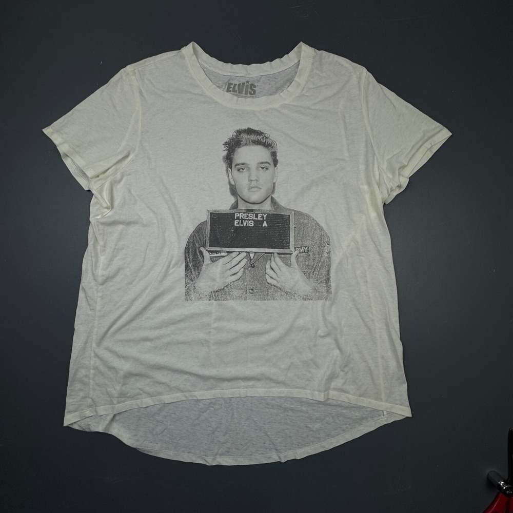 Elvis Presley Women's 3X White Army Mugshot Graphic Tee Rockabilly Cotton Blend